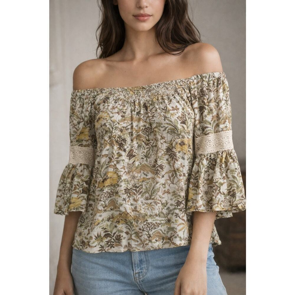 Stitch by Chenault Peasant Blouse, Floral, XL: Smocked Bodice & Crochet NWT